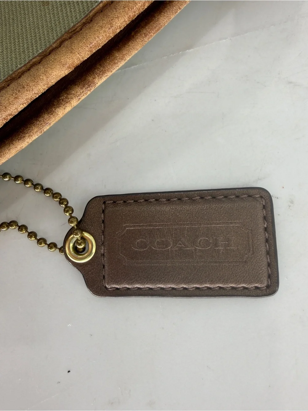 Coach Vintage Olive Canvas Twill Slim Satchel with Brown Leather Trim